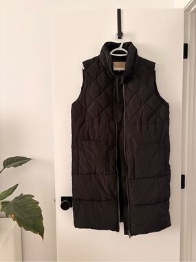 Quilted Long Puffer Vest - Black